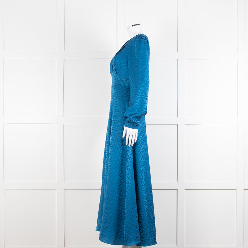 Saloni Blue Silk Fit and Flare Maxi Dress with Front Split