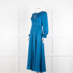 Saloni Blue Silk Fit and Flare Maxi Dress with Front Split