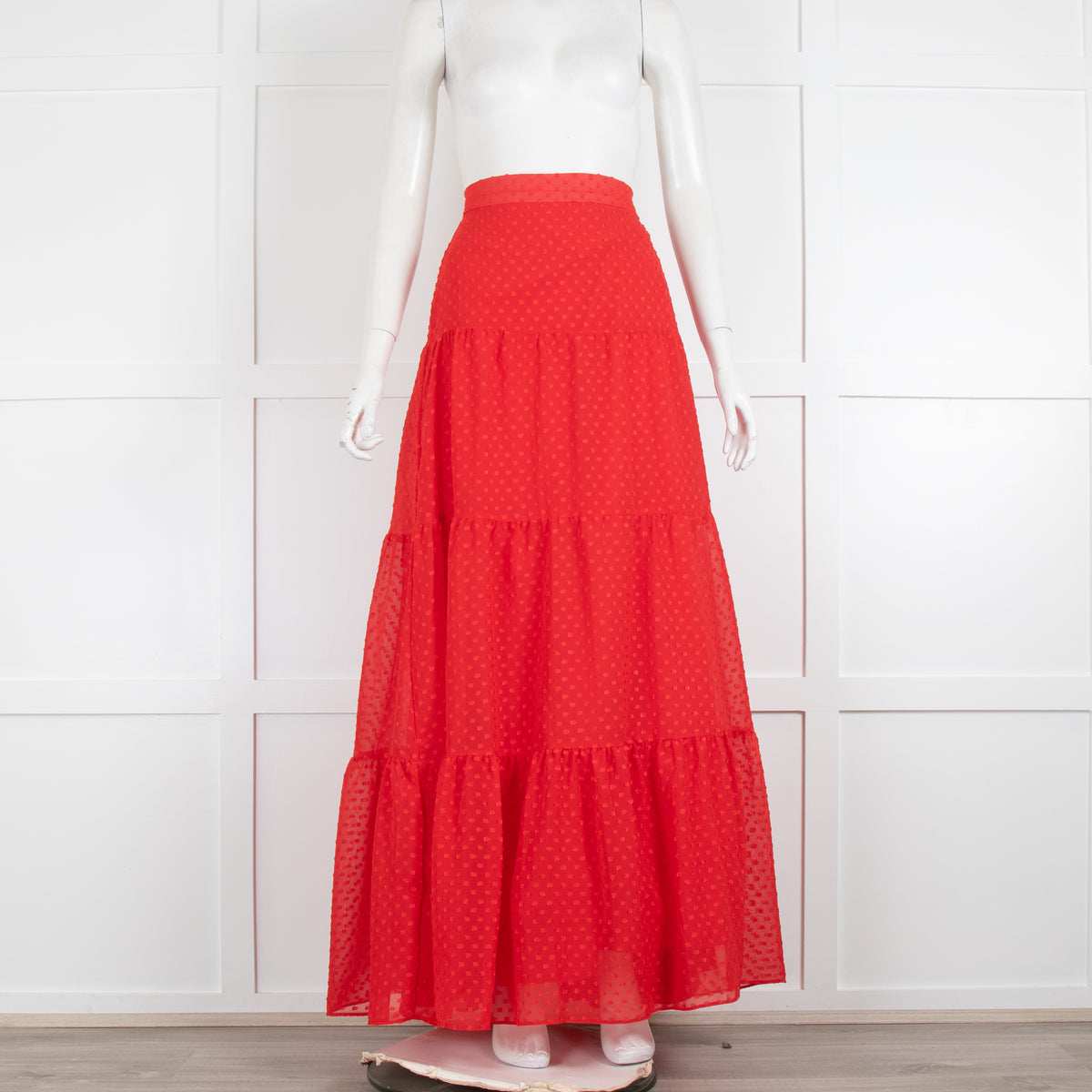 True Decadence Red Dobby Spot Maxi Skirt