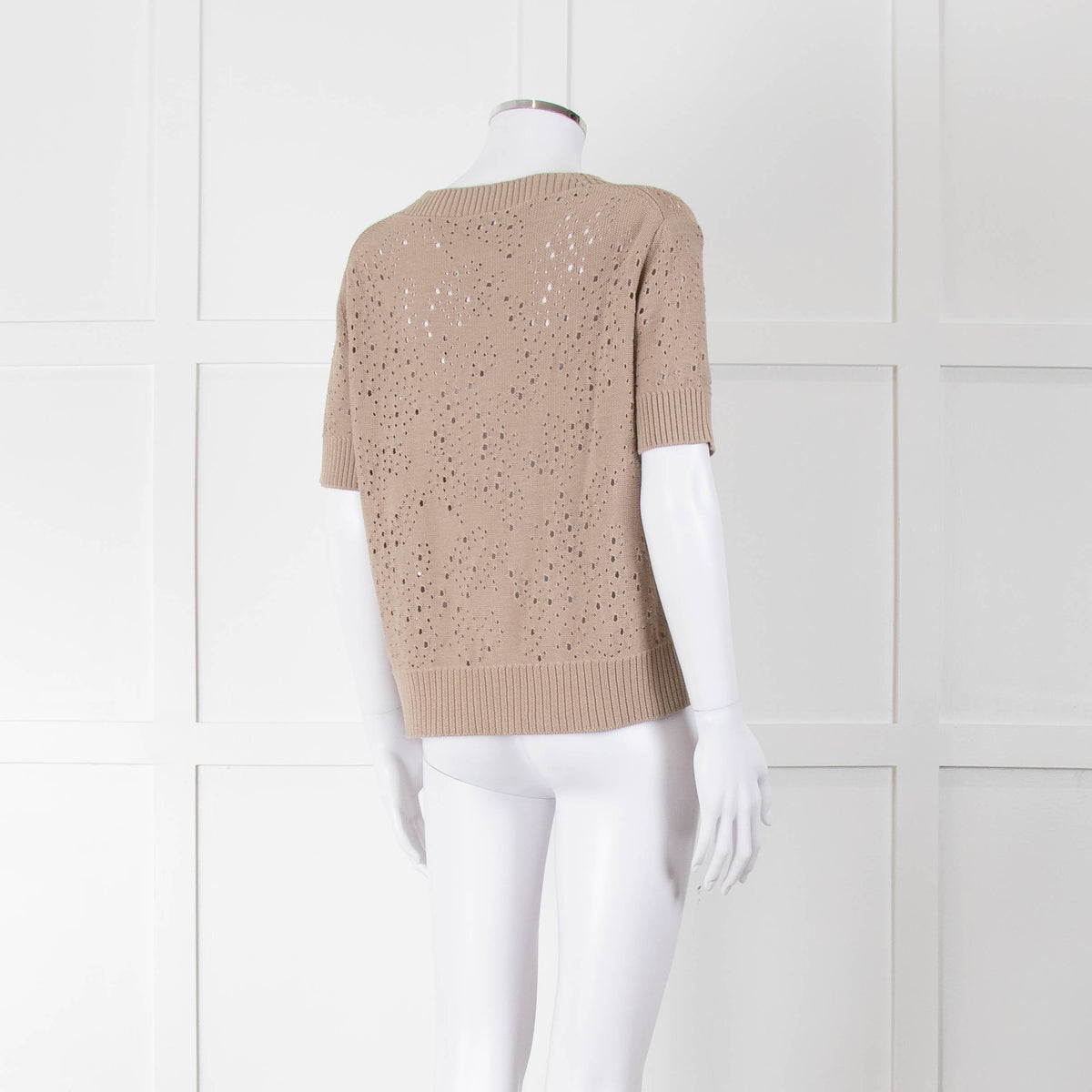 Akris Punto Cotton Crochet Beige Short Sleeve Knitted Top
