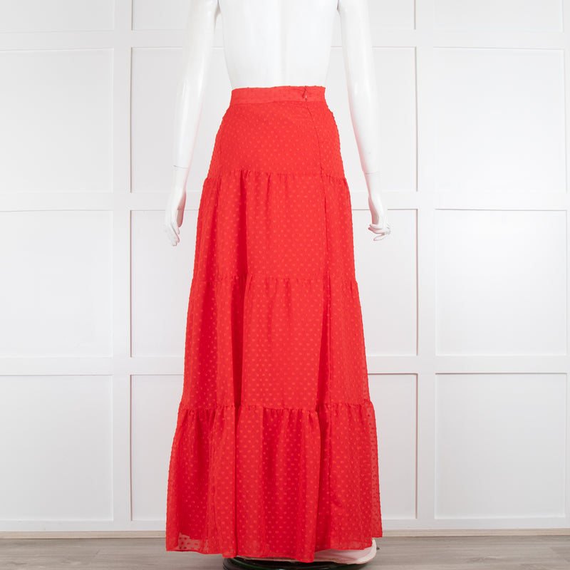 True Decadence Red Dobby Spot Maxi Skirt