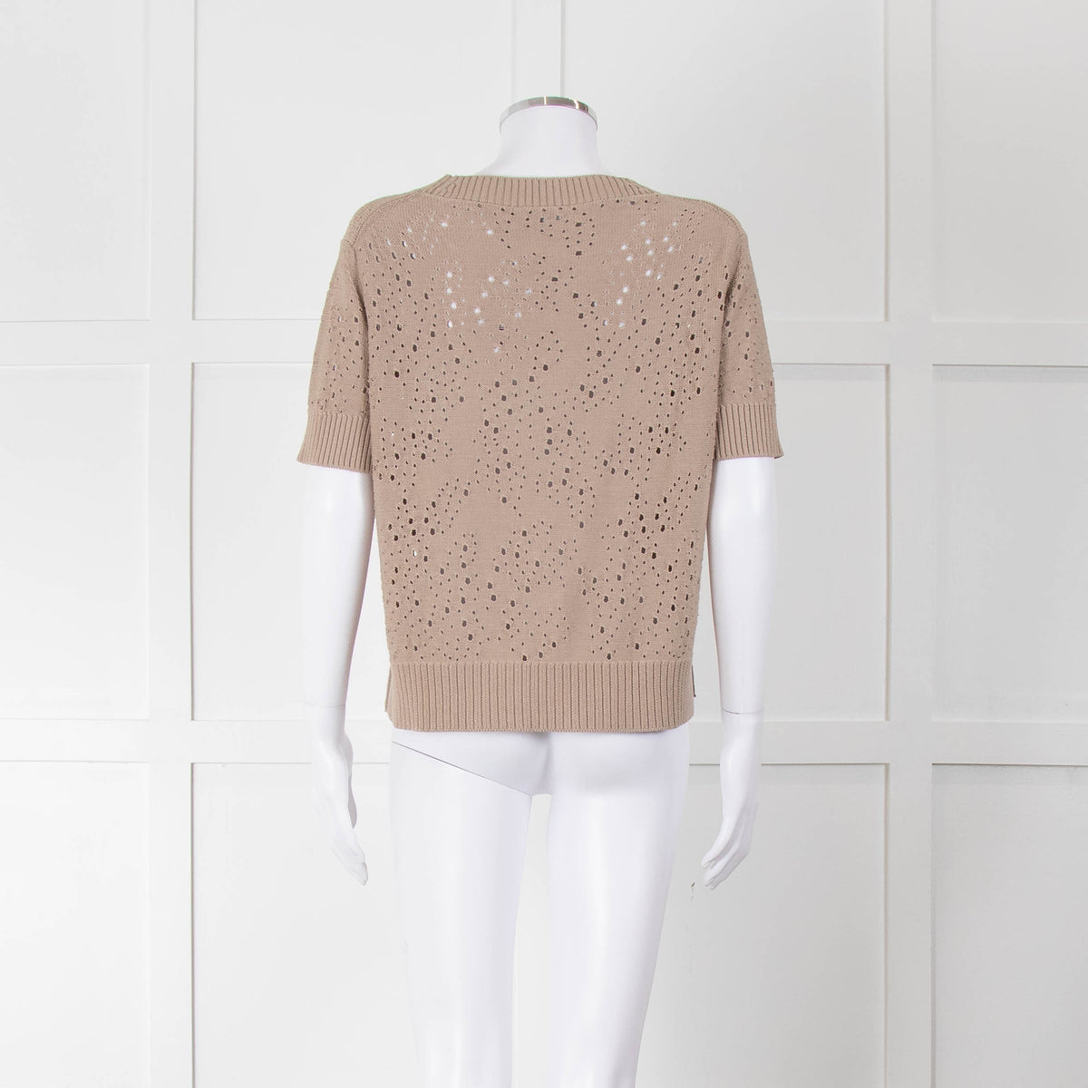 Akris Punto Cotton Crochet Beige Short Sleeve Knitted Top