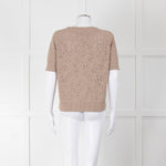 Akris Punto Cotton Crochet Beige Short Sleeve Knitted Top