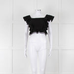Dissh Black Cotton Short Top With Tie Back & Frill Sleeves