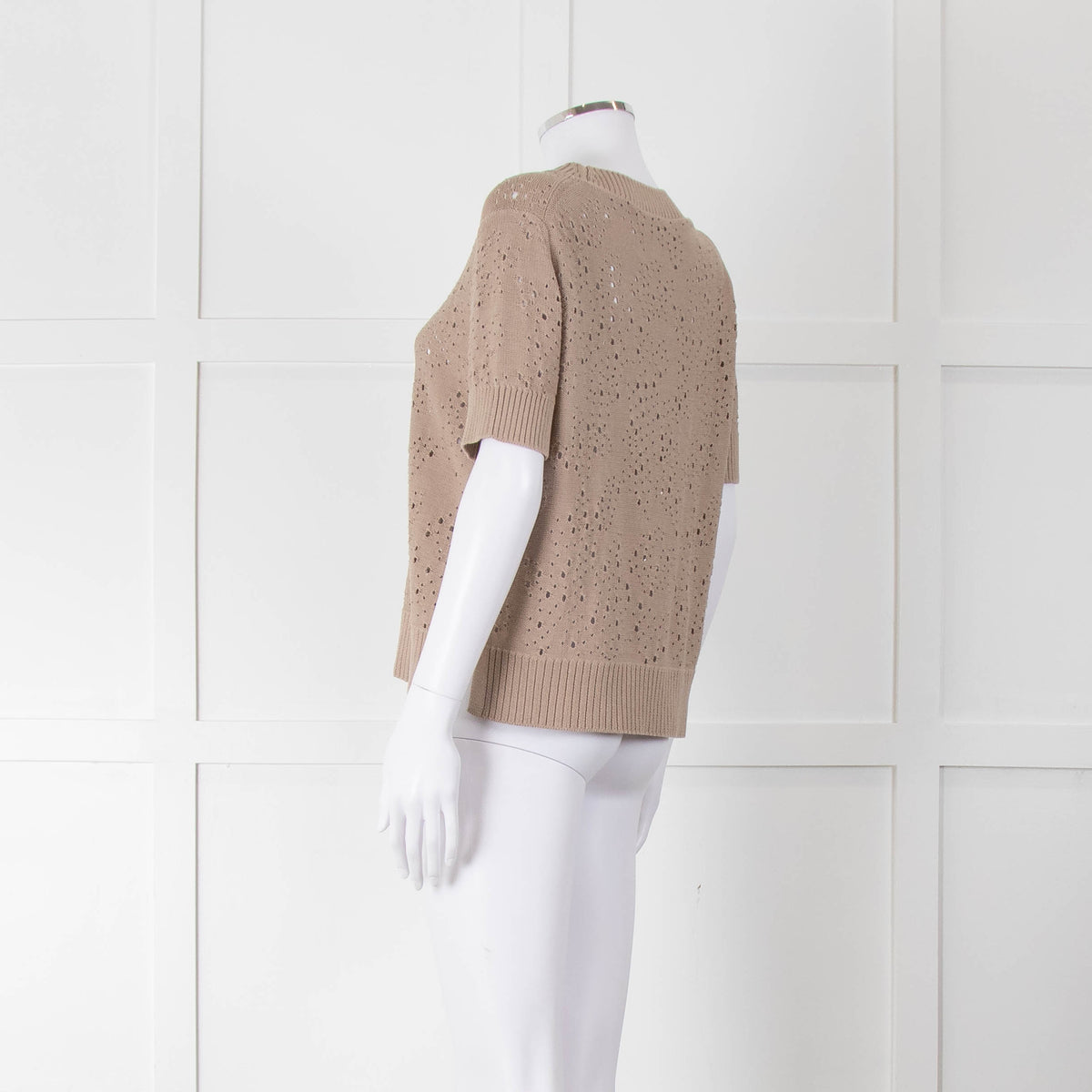 Akris Punto Cotton Crochet Beige Short Sleeve Knitted Top