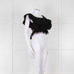 Dissh Black Cotton Short Top With Tie Back & Frill Sleeves