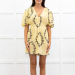 Ganni Yellow Floral Shadow Flan Mini Dress