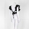 Dissh Black Cotton Short Top With Tie Back & Frill Sleeves