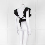 Dissh Black Cotton Short Top With Tie Back & Frill Sleeves