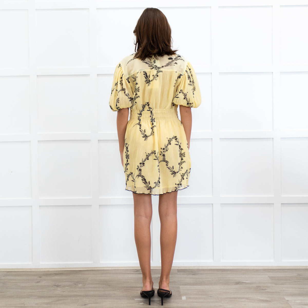 Ganni Yellow Floral Shadow Flan Mini Dress