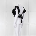 Dissh Black Cotton Short Top With Tie Back & Frill Sleeves