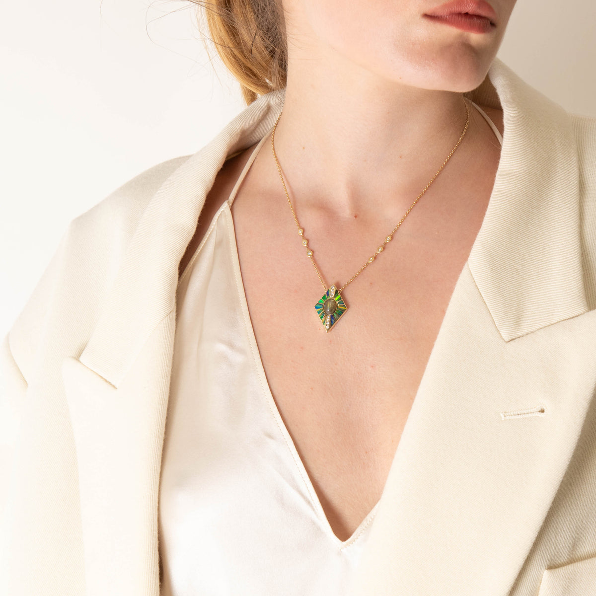 Jacquie Aiche Opal, Diamond and 14kt Gold Necklace