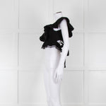 Dissh Black Cotton Short Top With Tie Back & Frill Sleeves