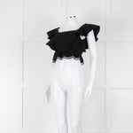 Dissh Black Cotton Short Top With Tie Back & Frill Sleeves