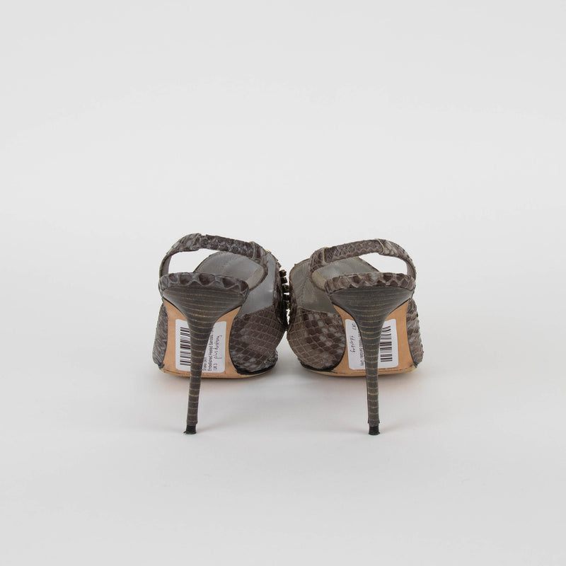 Manolo Blahnik Grey Snake Skin Embellished Heeled Sandals