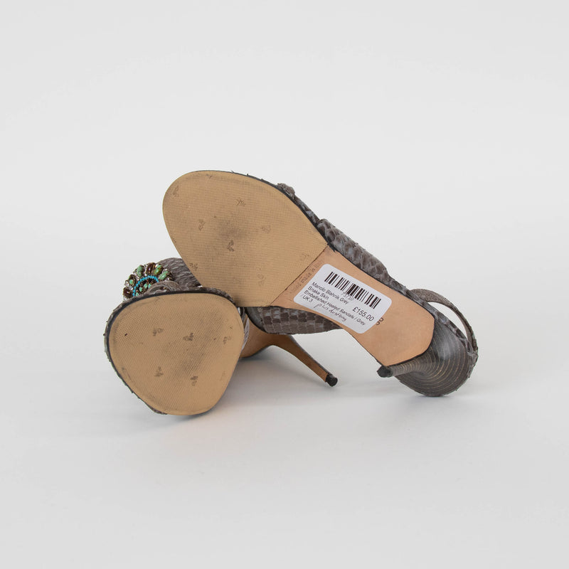 Manolo Blahnik Grey Snake Skin Embellished Heeled Sandals