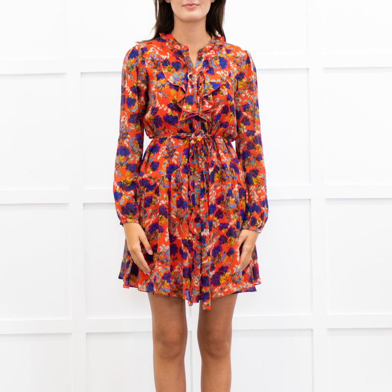 Saloni Silk Red Ruffle Tilly Mini Dress