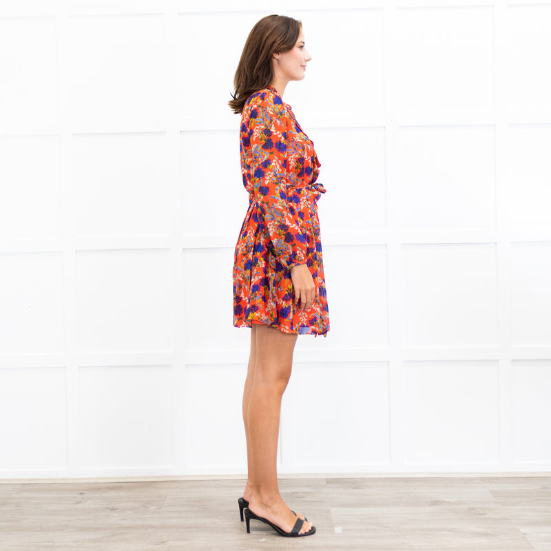 Saloni Silk Red Ruffle Tilly Mini Dress