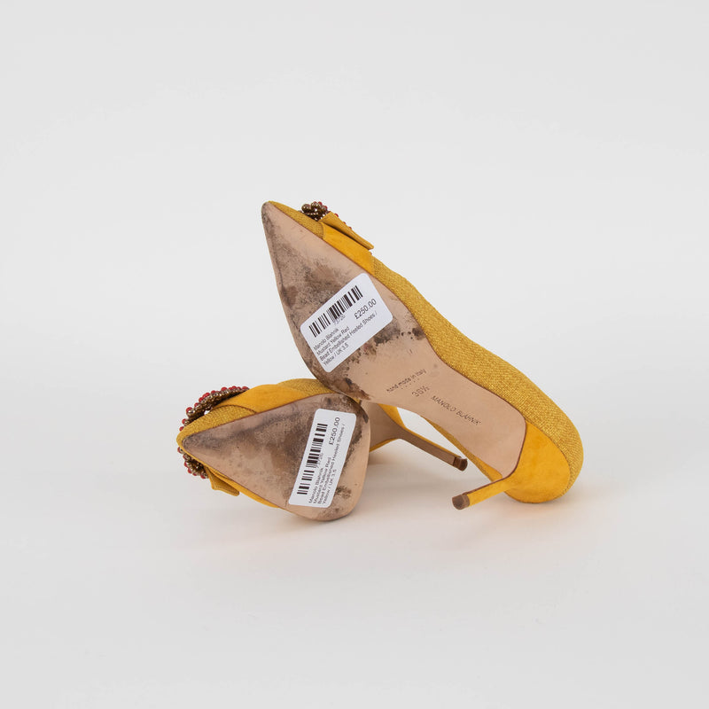 Manolo Blahnik Mustard Yellow Red Bead Embellished Heeled Shoes