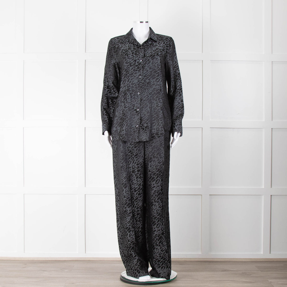 Equipment Black and Grey Animal Print Wide Leg Trousers