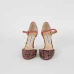 Jimmy Choo Salmon Snake Embossed Fabric Heeled Shoes