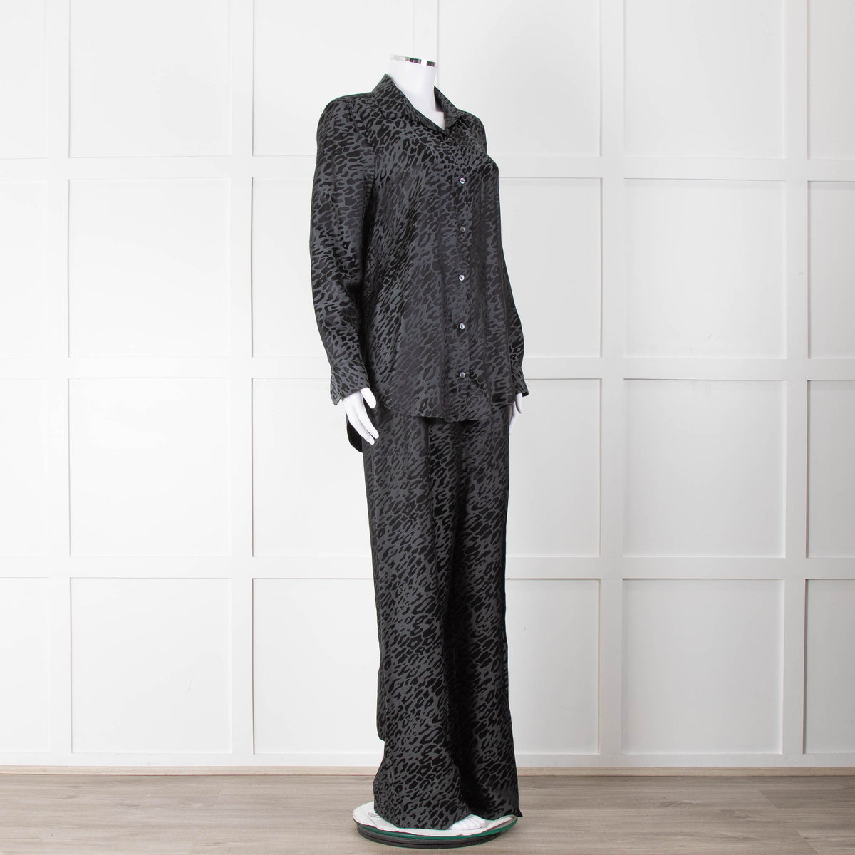Equipment Black and Grey Animal Print Collared Shirt