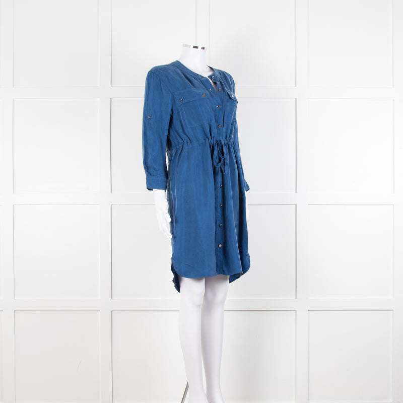 Claudie Pierlot Blue Silk Knee Length Shirt Dress