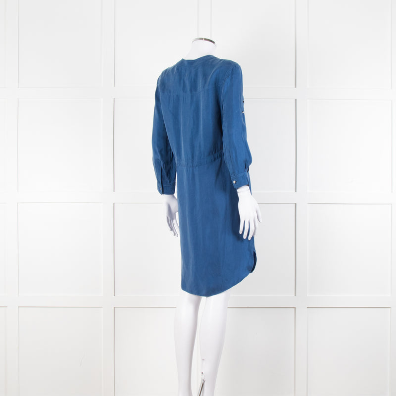Claudie Pierlot Blue Silk Knee Length Shirt Dress