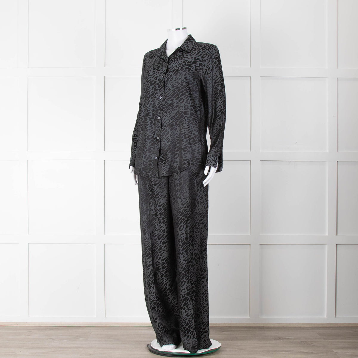 Equipment Black and Grey Animal Print Collared Shirt
