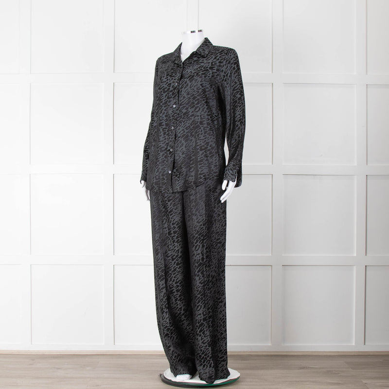 Equipment Black and Grey Animal Print Wide Leg Trousers