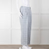 Peserico Pale Blue Check Linen Trousers with Turn Up