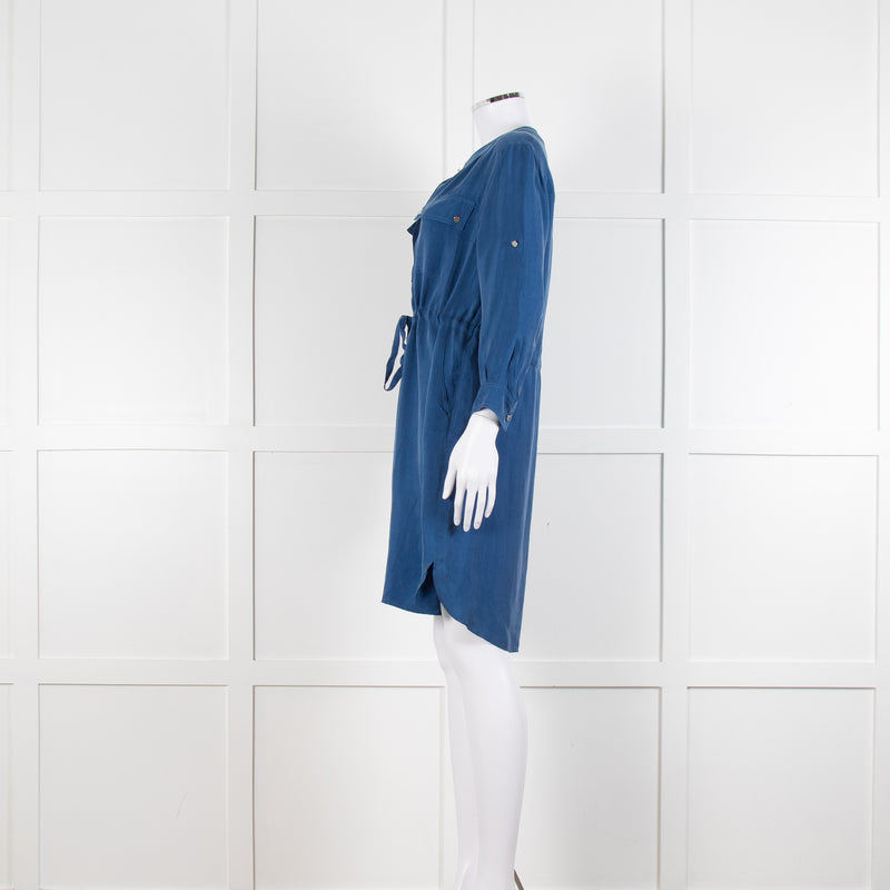 Claudie Pierlot Blue Silk Knee Length Shirt Dress