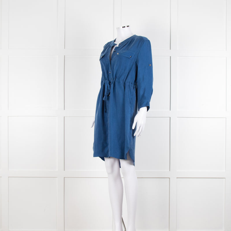 Claudie Pierlot Blue Silk Knee Length Shirt Dress
