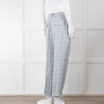 Peserico Pale Blue Check Linen Trousers with Turn Up