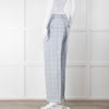 Peserico Pale Blue Check Linen Trousers with Turn Up