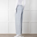 Peserico Pale Blue Check Linen Trousers with Turn Up
