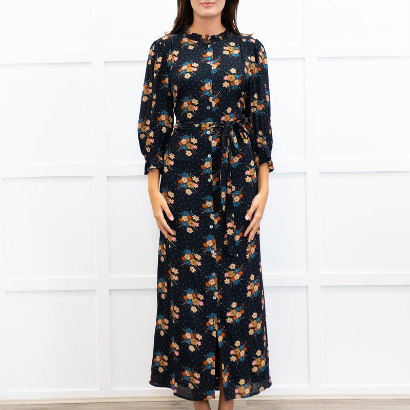 Wyse Black Lisette Floral Belted Shirt Dress