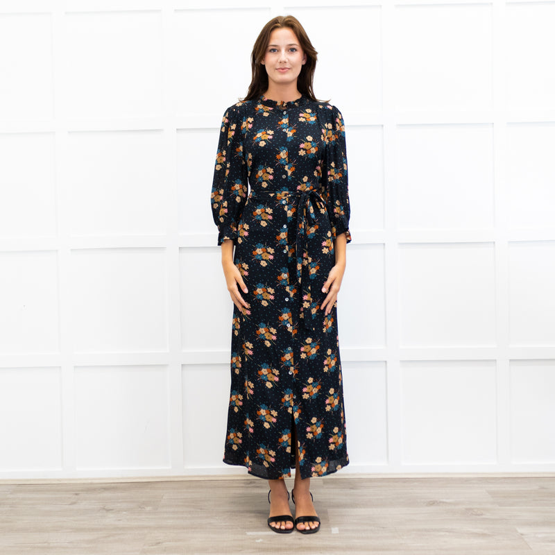 Wyse Black Lisette Floral Belted Shirt Dress