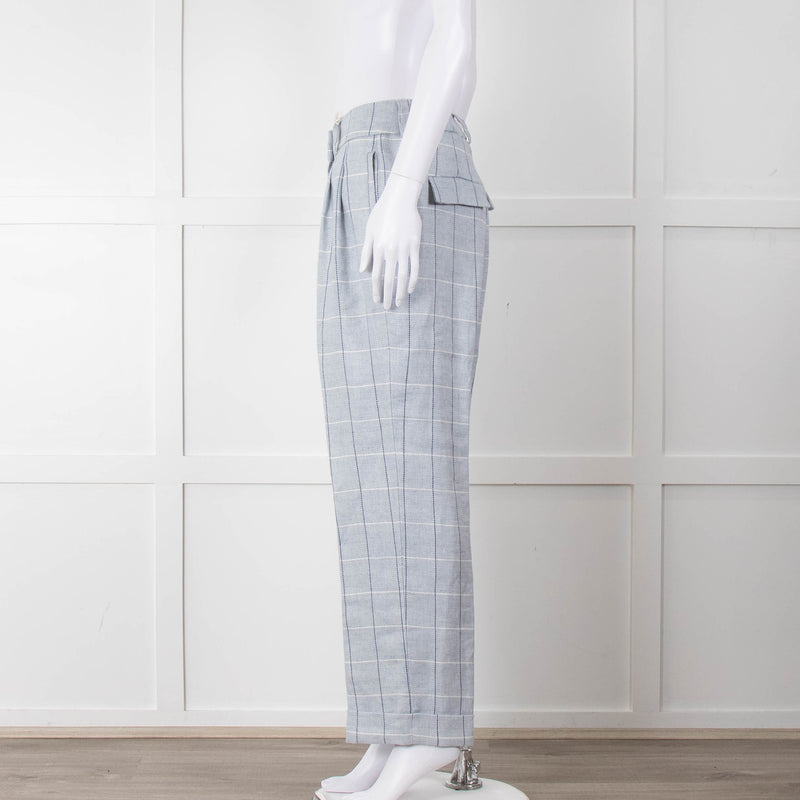 Peserico Pale Blue Check Linen Trousers with Turn Up