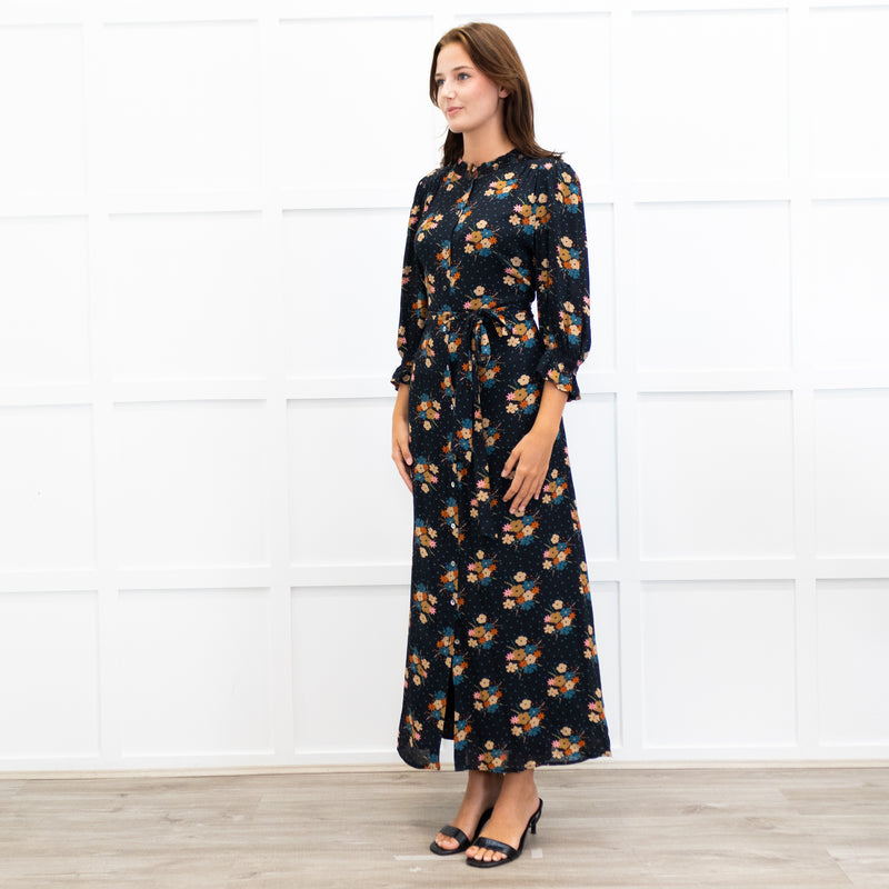 Wyse Black Lisette Floral Belted Shirt Dress