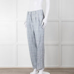 Peserico Pale Blue Check Linen Trousers with Turn Up