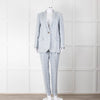 Peserico Pale Blue Check Linen Trousers with Turn Up