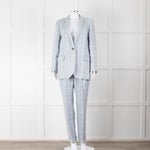 Peserico Pale Blue Check Linen Trousers with Turn Up