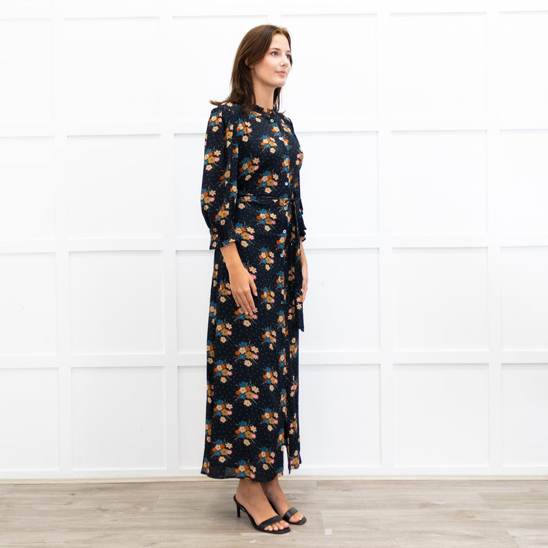 Wyse Black Lisette Floral Belted Shirt Dress