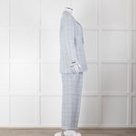 Peserico Pale Blue Check Linen Trousers with Turn Up