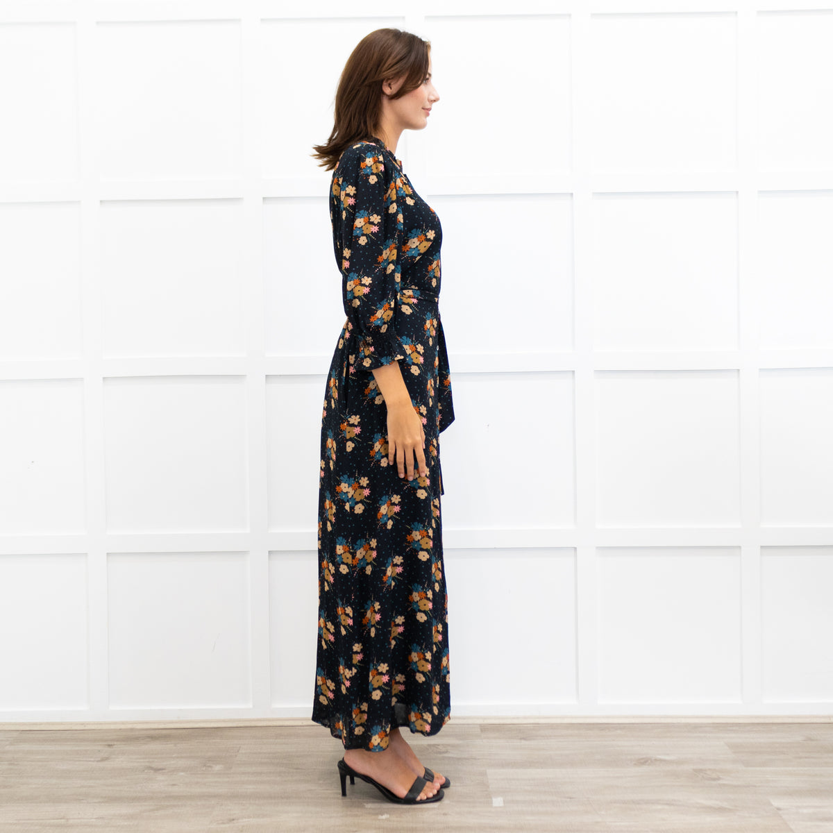 Wyse Black Lisette Floral Belted Shirt Dress
