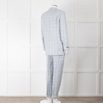 Peserico Pale Blue Check Linen Trousers with Turn Up