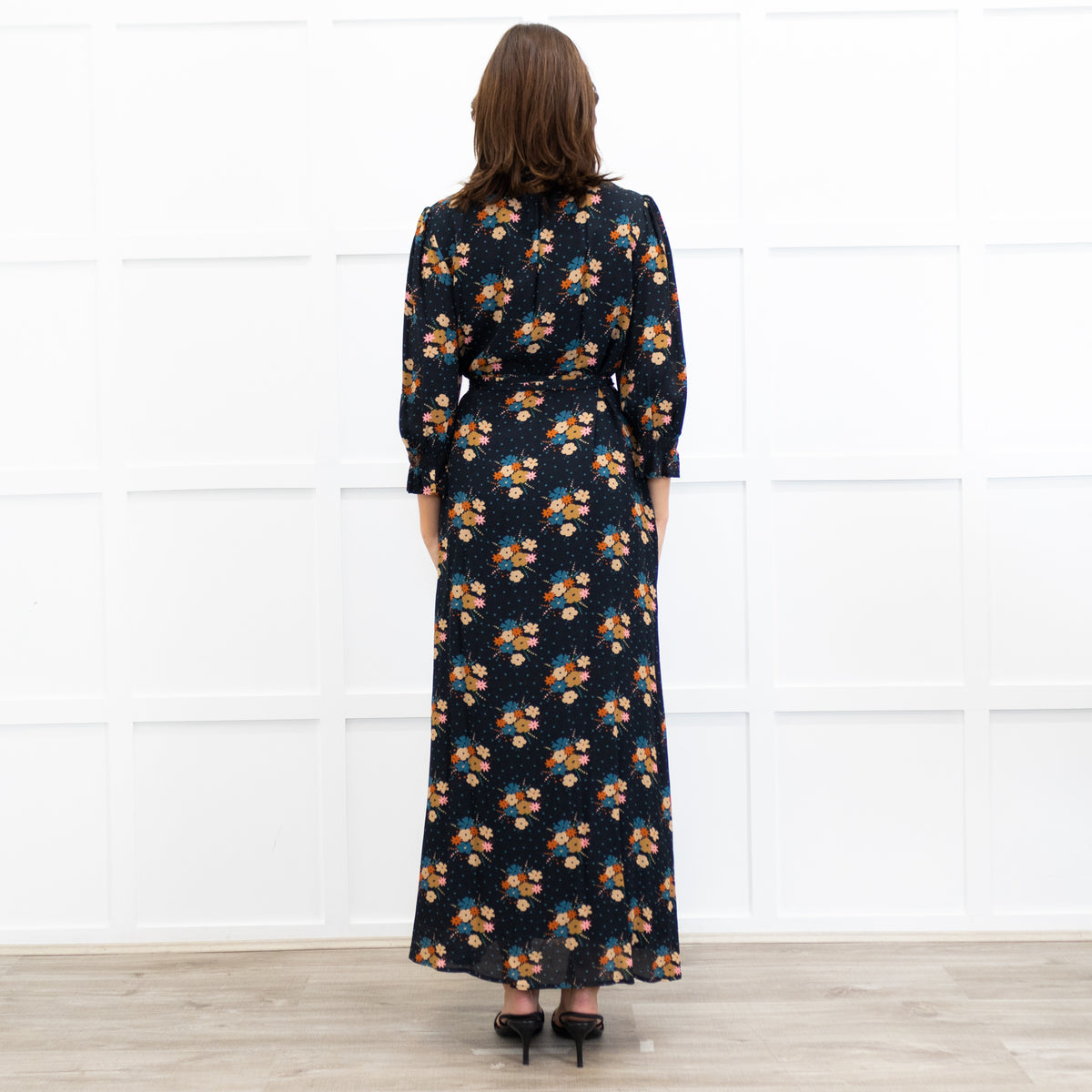 Wyse Black Lisette Floral Belted Shirt Dress