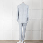 Peserico Pale Blue Check Linen Trousers with Turn Up