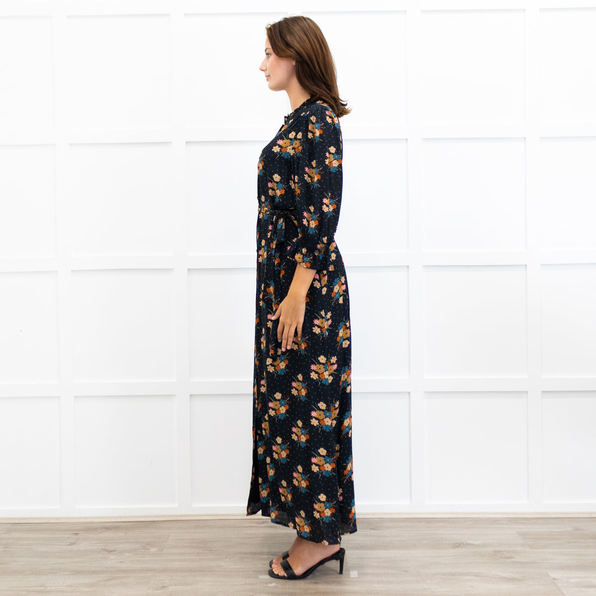 Wyse Black Lisette Floral Belted Shirt Dress